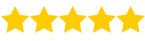 Five gold stars — 5-star rating or review indicator
